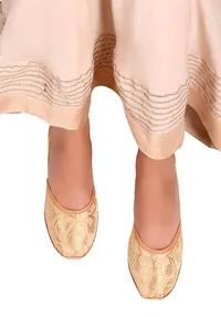 Beige Brocade Genuine Leather Punjabi Jutti image 1