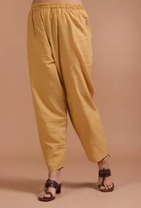 Set Of 2: Golden Cotton Solid Plain Kurta & Pant Set image 4