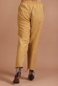 Set Of 2: Golden Cotton Solid Plain Kurta & Pant Set image 5