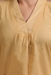 Set Of 2: Golden Cotton Solid Plain Kurta & Pant Set image 6