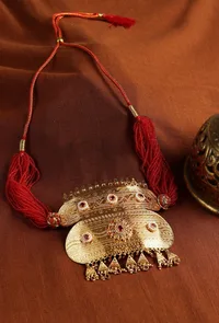 Rajwadi Ruby Beaded Gold Haar image 1