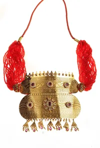 Rajwadi Ruby Beaded Gold Haar image 3