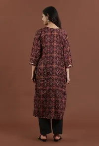 Elegant Rust Maroon Patola Inspired Printed Tussar Silk Straight Kurta image 4