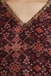 Elegant Rust Maroon Patola Inspired Printed Tussar Silk Straight Kurta image 5