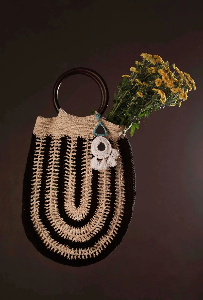 Black and White Crochet Tote Bag