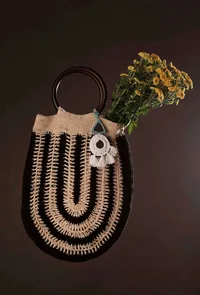 Black and White Crochet Tote Bag image 1