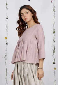 Orchid Pink Round Flared Cotton Khaadi Top image 2