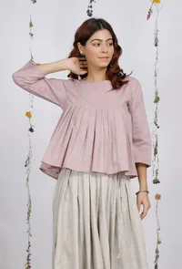 Orchid Pink Round Flared Cotton Khaadi Top image 3