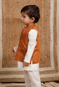 Orange Brocade Nehru Jacket image 2