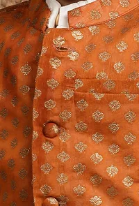 Orange Brocade Nehru Jacket image 4