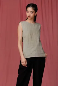 Moss Green Round Neck Linen Top image 2