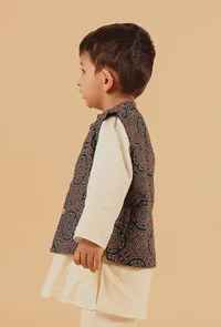 Taha Indigo Ajrakh Print Cotton Nehru Jacket image 2