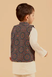 Taha Indigo Ajrakh Print Cotton Nehru Jacket image 3