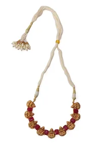 Divine Laxmi Devi Necklace With Square Stone Stud Earrings image 3