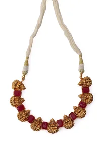 Divine Laxmi Devi Necklace With Square Stone Stud Earrings image 4