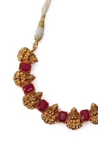 Divine Laxmi Devi Necklace With Square Stone Stud Earrings image 5