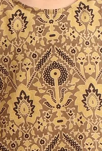 Set Of 2: Azad Khaki Ajrakh Print Cotton Kurta & Off White Pyjama image 4