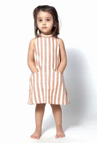Enna Orange Stripes Halter Neck Cotton Dress image 1