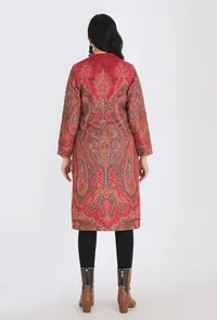 Waheeda vermalion red Kani Jamavar Long Coat Outer Jacket image 4