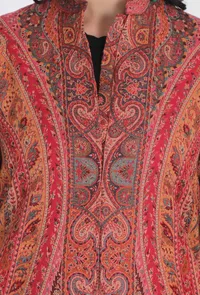 Waheeda vermalion red Kani Jamavar Long Coat Outer Jacket image 5