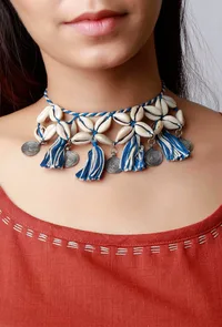 Blue Thread Seashell Necklace image 1