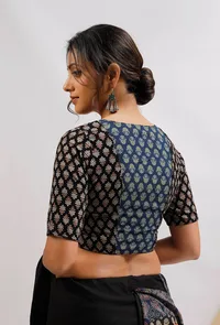 Black And Blue Ajrak Print Front Open Cotton Blouse image 6