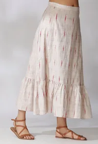 White Ikkat Gathered Skirt image 2