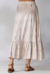 White Ikkat Gathered Skirt image 4