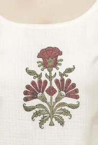 Off White  Straight Fit Hand-Block Printed Kota Kurta image 5