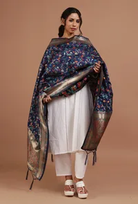 Navy Blue Color Semi Silk Dupatta With Zari Weaving image 2