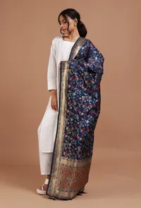 Navy Blue Color Semi Silk Dupatta With Zari Weaving image 3