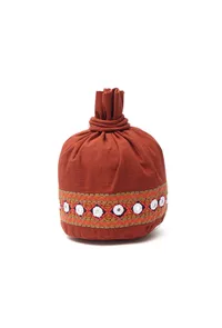 Rust Red Cotton Mirror Tassels Potli image 4