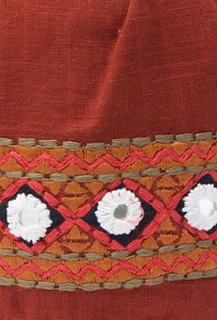 Rust Red Cotton Mirror Tassels Potli image 5