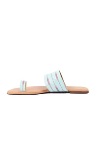 Arctic Blue & Cinnamon Brown Ikat One Toe Cruelty Free Leather Flats image 4