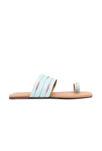 Arctic Blue & Cinnamon Brown Ikat One Toe Cruelty Free Leather Flats image 5