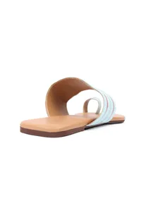 Arctic Blue & Cinnamon Brown Ikat One Toe Cruelty Free Leather Flats image 6