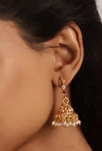 Traditional Alloy Guttapusalu Jewellery Set With Pair Of Jhumkas image 2