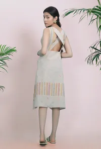 Beige Cotton Stripe Dobby Straight Cotton Dress image 4