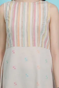 Beige Cotton Stripe Dobby Straight Cotton Dress image 5