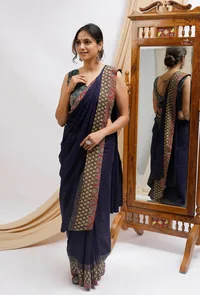 Blue And Olive Green Ajrak Cotton Blouse image 2