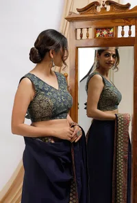 Blue And Olive Green Ajrak Cotton Blouse image 3