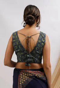 Blue And Olive Green Ajrak Cotton Blouse image 6