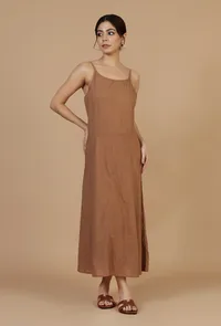 Rust Brown Cotton Sleeveless Midi Dress image 2