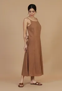 Rust Brown Cotton Sleeveless Midi Dress image 3