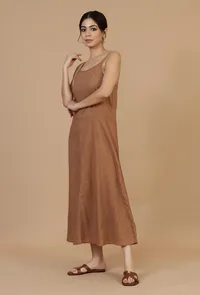 Rust Brown Cotton Sleeveless Midi Dress image 4
