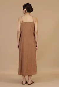 Rust Brown Cotton Sleeveless Midi Dress image 5