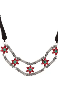 Ruby Red German Silver Afghan Necklace image 4