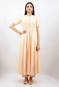 Rajifa A-line Peach Cotton Kurta With Zari Embroidery image 1