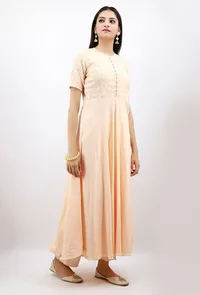 Rajifa A-line Peach Cotton Kurta With Zari Embroidery image 2