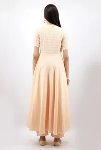 Rajifa A-line Peach Cotton Kurta With Zari Embroidery image 3